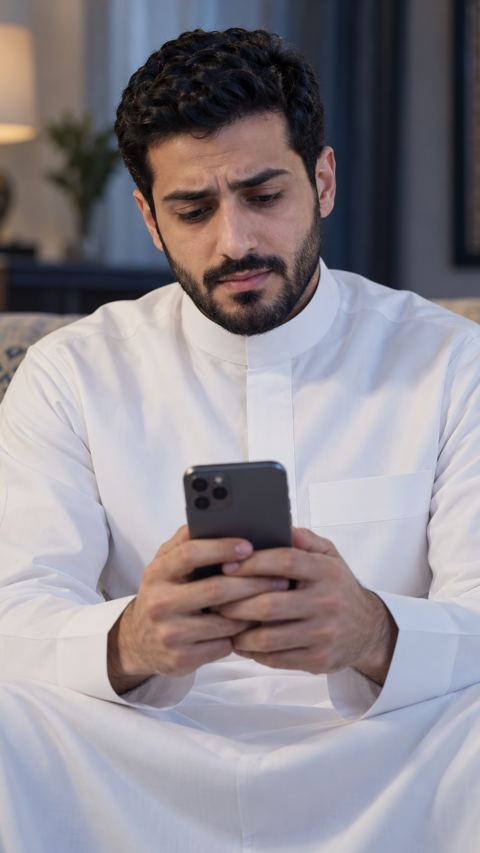 سعودي، رجل، جوال، بيت