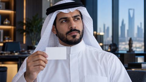 صاحب عمل سعودي يتوقف متأملاً وفي يده بطاقة محتوى واحدة