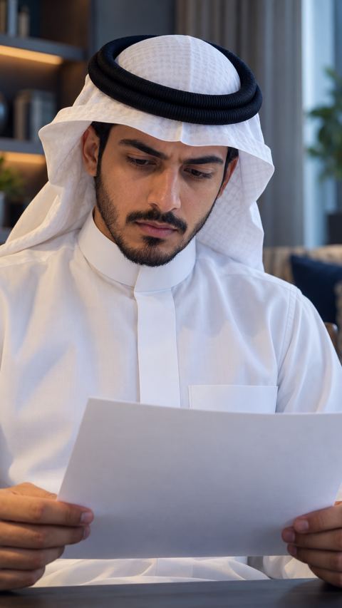 متقدم للجامعة سعودي يدرس ورقة أكاديمية بتأمل