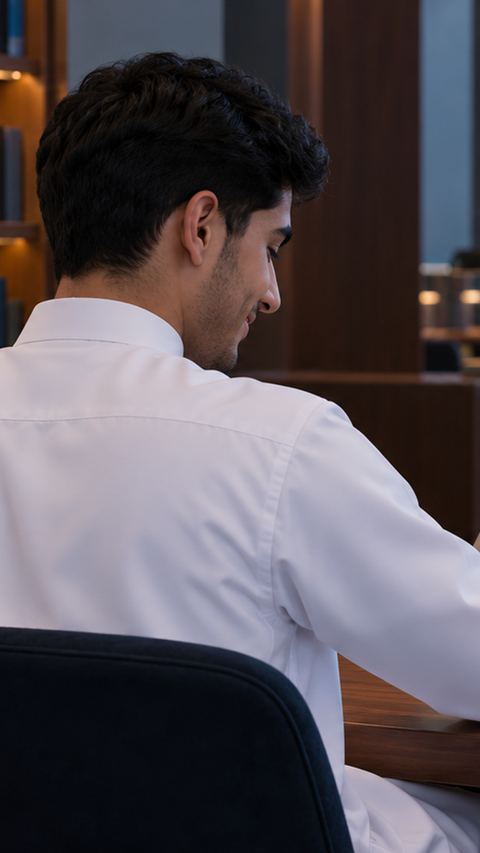 طالب، لابتوب، مكتبة