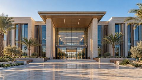 مبنى مركز تدريب بمدخل مفتوح صباحاً