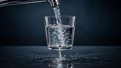 صنبور ماء يصب في كوب مثقوب من أسفله