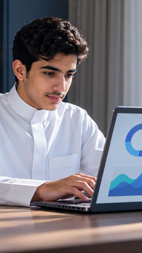 طالب، مكتب، لابتوب، تعلم
