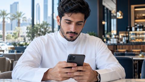 سعودي، رجل، ثوب، جوال