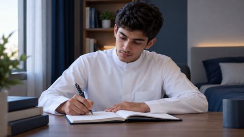 سعودي، طالب، يكتب، دفتر