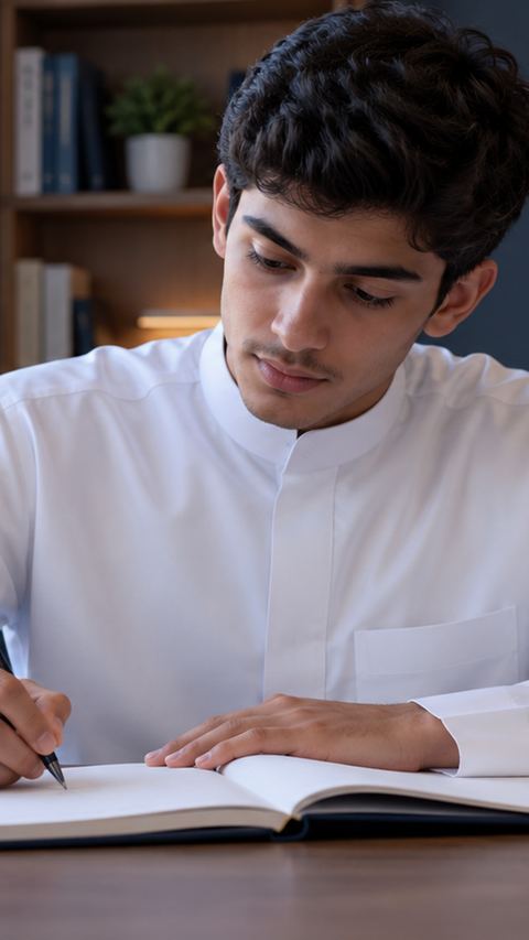سعودي، طالب، يكتب، دفتر